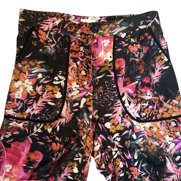 Anthropologie Palazzo Utility Cargo Pant $140 Pink Black Floral Flowy Size 10 - Picture 4 of 16